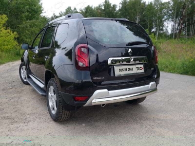 Защита заднего бампера овальная короткая 75х42 мм ТСС для Renault Duster 2015-2021